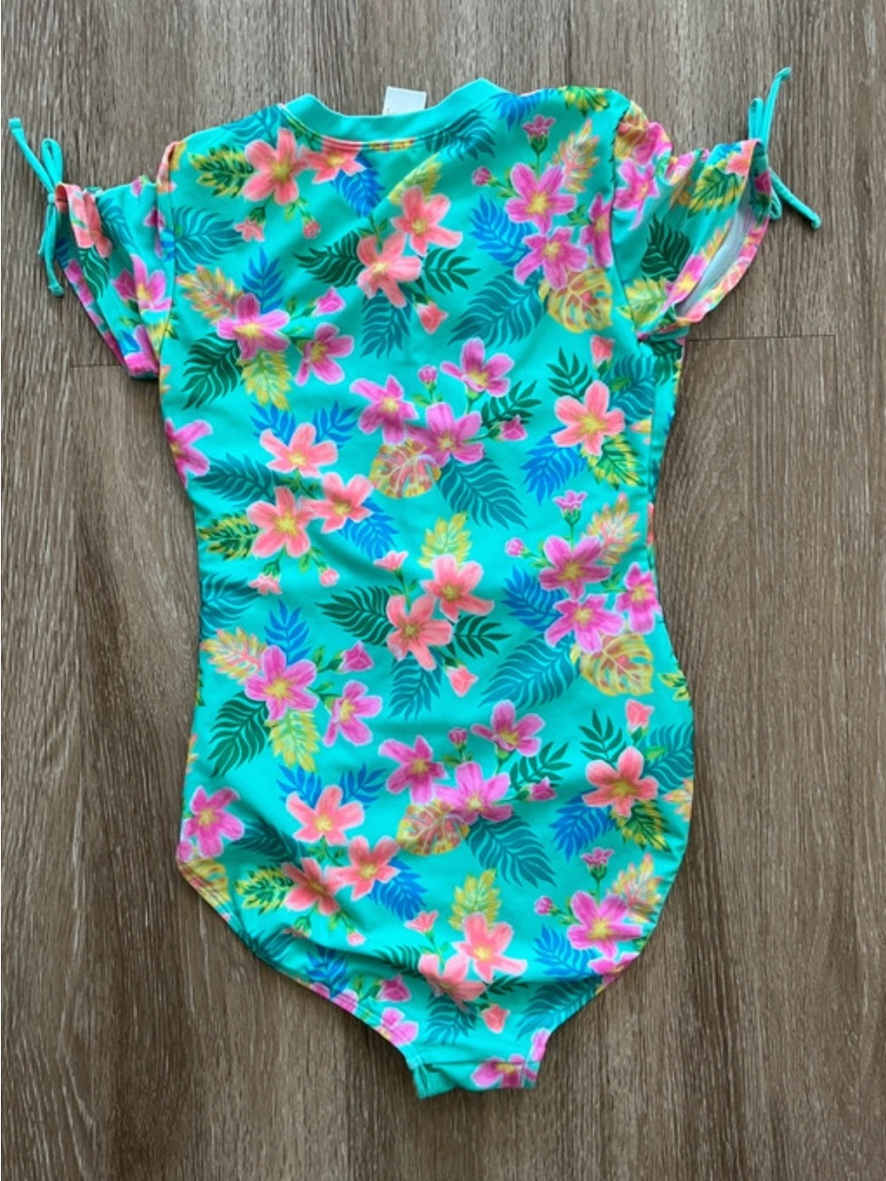 Cat & Jack Turquoise Floral Zip Front One-Piece Swimsuit - Picture 2 of 4